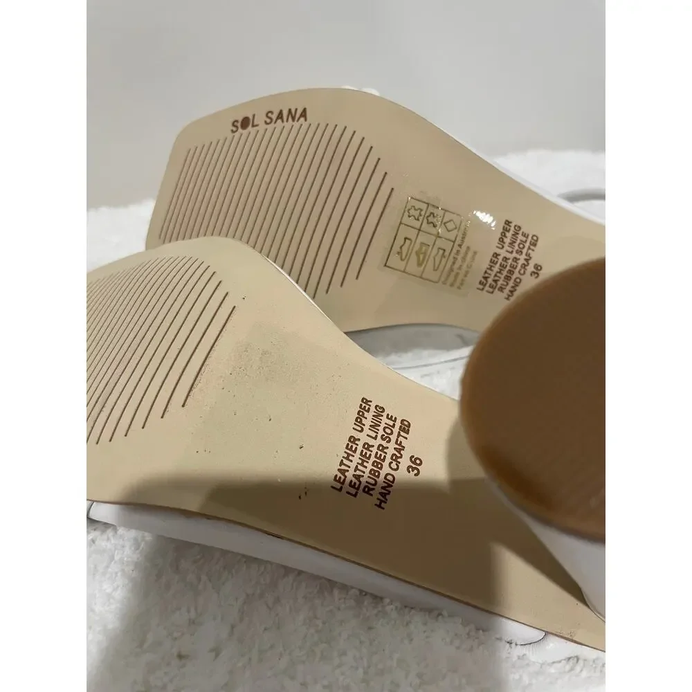 NEW Sol Sana Kirsten Slip On Knotted Vamp Circular Block Heel Mules White 36/5